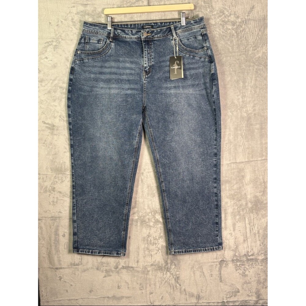 NWT New Flamingals Cropped Capri Medium Wash Stretch Denim Jeans Size 4XL